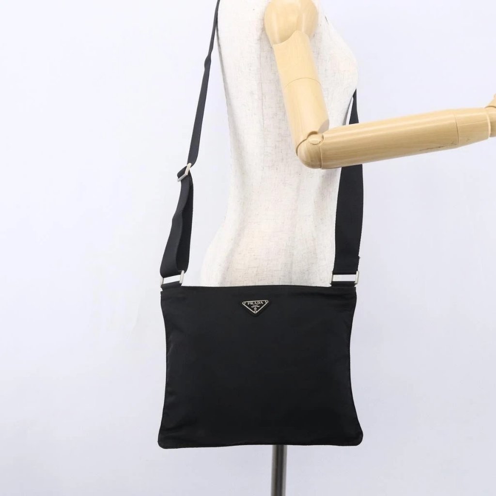 Prada Shoulder Bag Nylon Black Silver Auth Bs31163